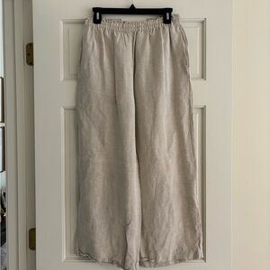 Beige Wide-Leg Linen Pants